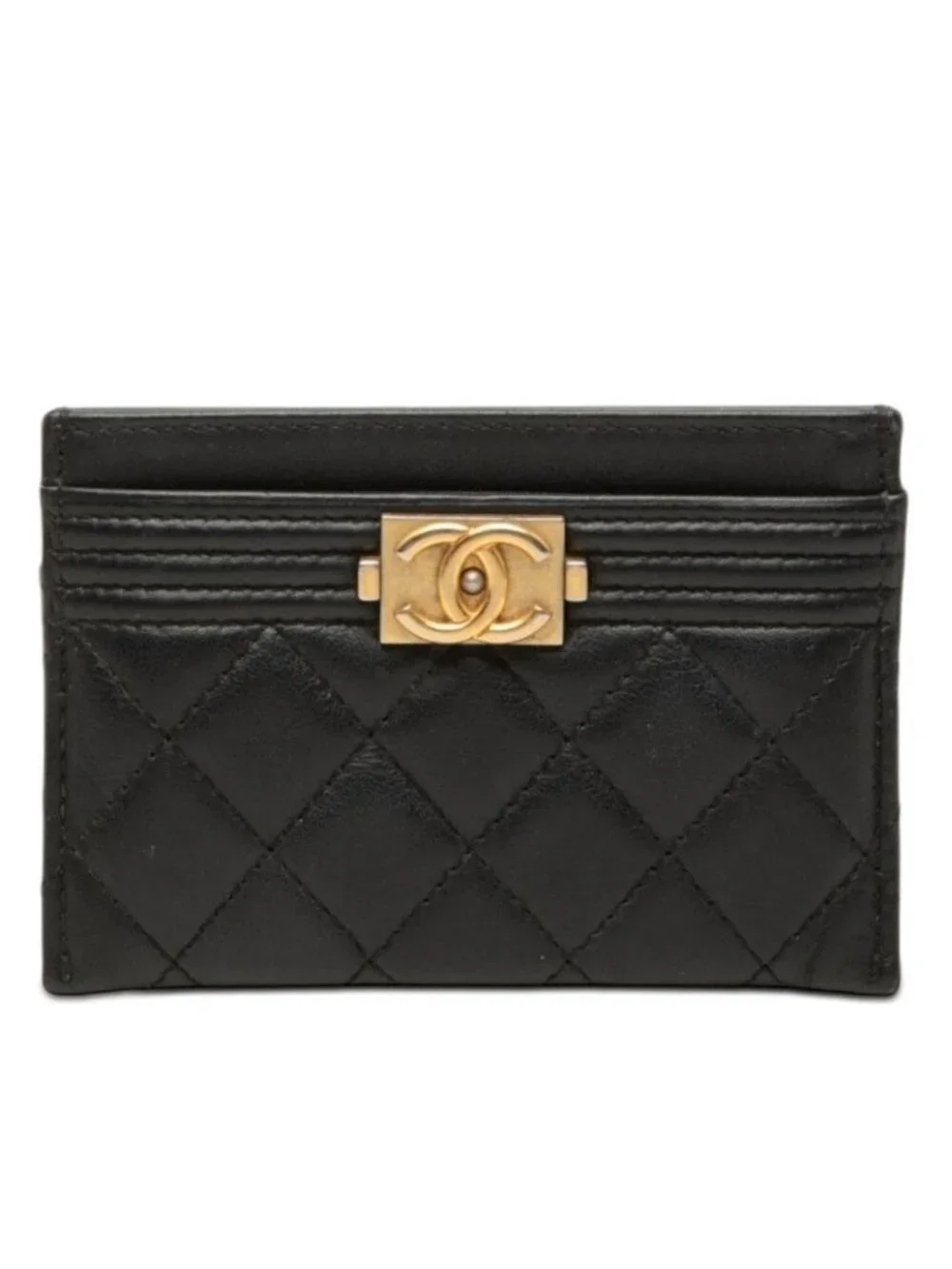 Chanel CC Logo Boy Card Case Black Lambskin